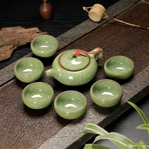 

7 in 1 Ceramic Tea Set Ice Crack Glaze Kung Fu Teaware Set(Jade Green)