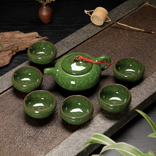 

7 in 1 Ceramic Tea Set Ice Crack Glaze Kung Fu Teaware Set(Malachite Green)