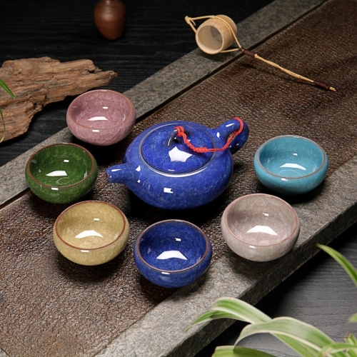 

7 in 1 Ceramic Tea Set Ice Crack Glaze Kung Fu Teaware Set(Colorful Sapphire Blue)