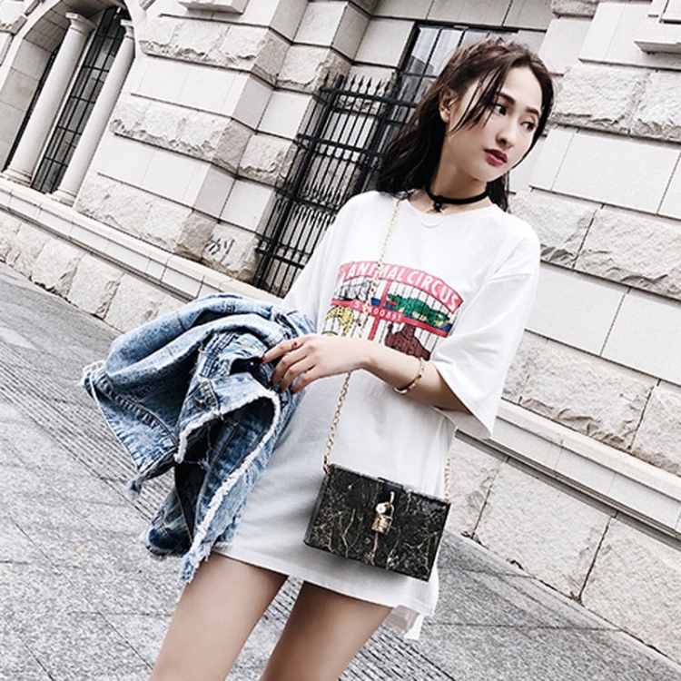 

Marble Texture PU Leather Chain Single Shoulder Bag Ladies Handbag Messenger Bag (Black)