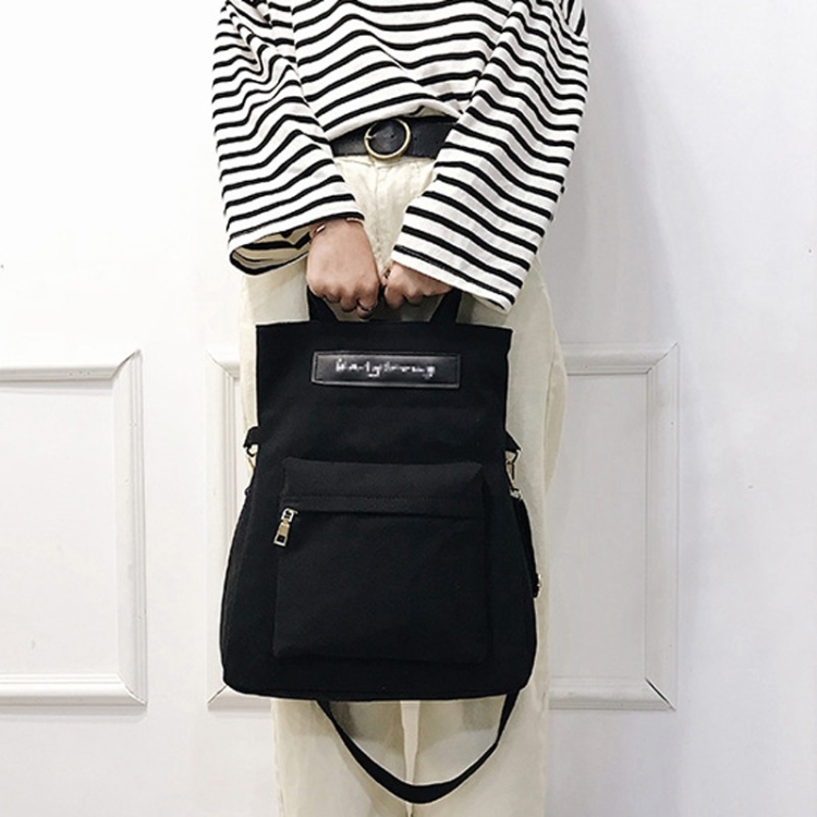 

Multi-function Color Matching Canvas Double Shoulders Bag Ladies Handbag Mummy Backpack Bag (Black)