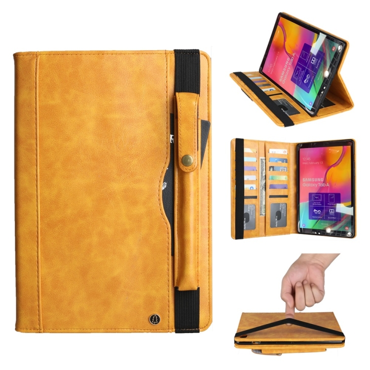 

Horizontal Flip Double Holder Leather Case for Galaxy Tab A (2019) 10.1 / T510 / 515, with Card Slots & Photo Frame & Pen Slot (Yellow)