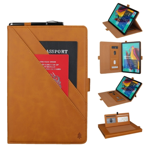 

Horizontal Flip Double Bracket Leather Case for Galaxy Tab S 5E 10.5 / T720 / T725, with Card Slots & Photo Frame & Pen Slot (Light Brown)