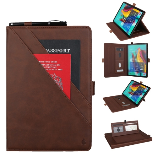 

Horizontal Flip Double Bracket Leather Case for Galaxy Tab S 5E 10.5 / T720 / T725, with Card Slots & Photo Frame & Pen Slot (Dark Brown)