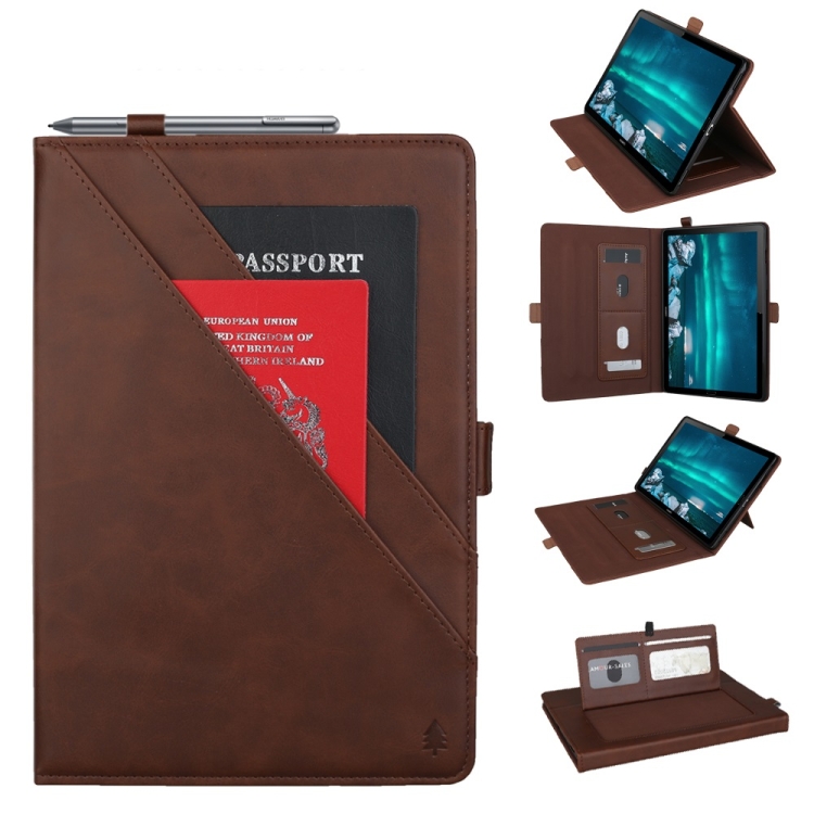 

Horizontal Flip Double bracket Leather Case for Huawei Mediapad M6 10.8, with Card Slots & Photo Frame & Pen Slot (Dark Brown)