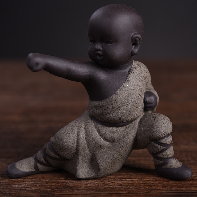 

Colored Sand Ceramic Kungfu Little Monk Decorative Ornaments Creative Home Desktop Tea Pet Teaware Crafts