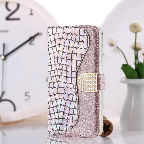 

Laser Glitter Powder Matching Crocodile Texture Horizontal Flip Leather Case for Galaxy A20e, with Card Slots & Holder (Silver)