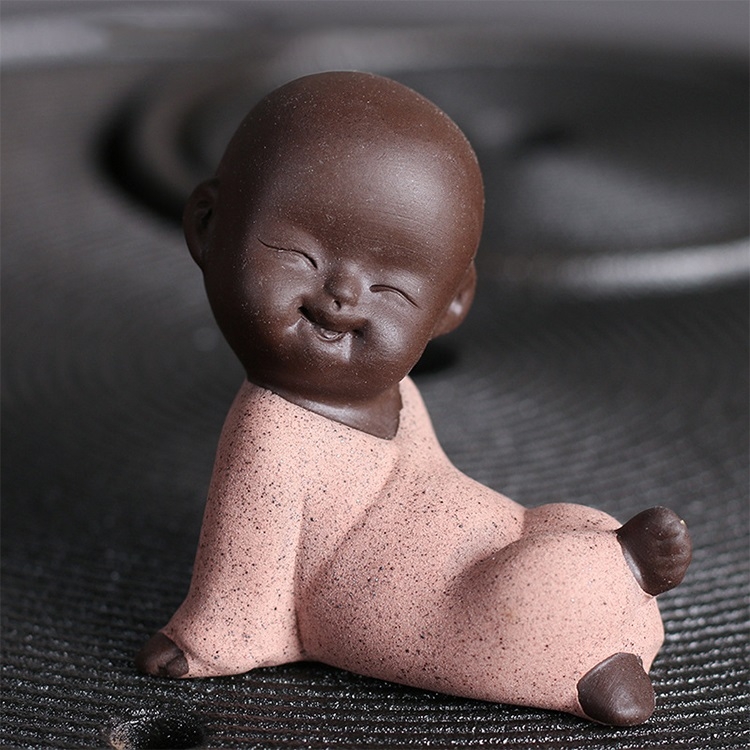 

Colored Sand Ceramic Kungfu Little Monk Decorative Ornaments Creative Home Desktop Tea Pet Teaware Crafts (Pink)