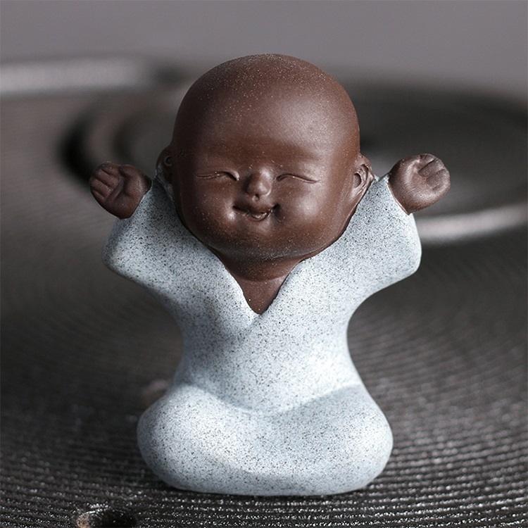 

Colored Sand Ceramic Kungfu Little Monk Decorative Ornaments Creative Home Desktop Tea Pet Teaware Crafts (White)