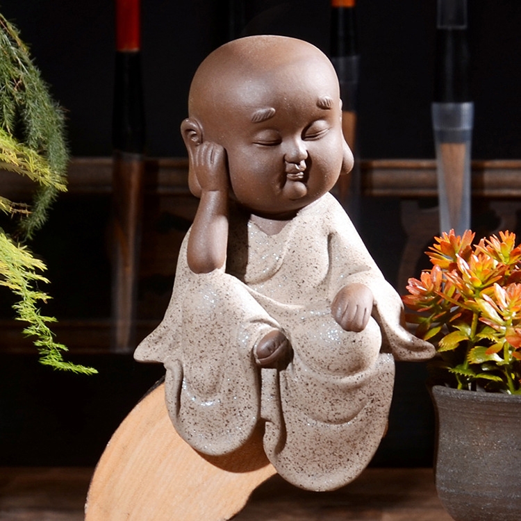 

Colored Sand Ceramic Kungfu Little Monk Decorative Ornaments Creative Home Desktop Tea Pet Teaware Crafts (1)