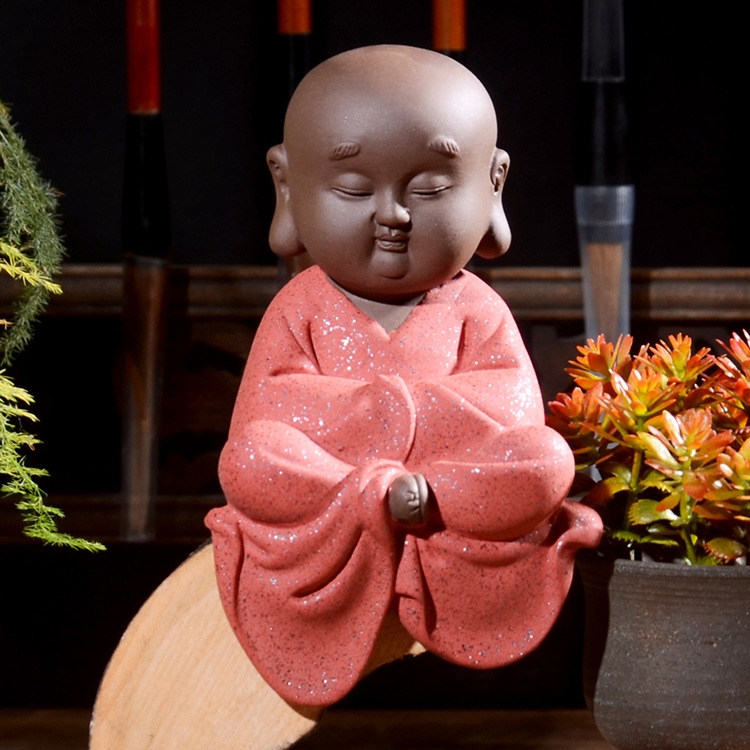 

Colored Sand Ceramic Kungfu Little Monk Decorative Ornaments Creative Home Desktop Tea Pet Teaware Crafts (3)