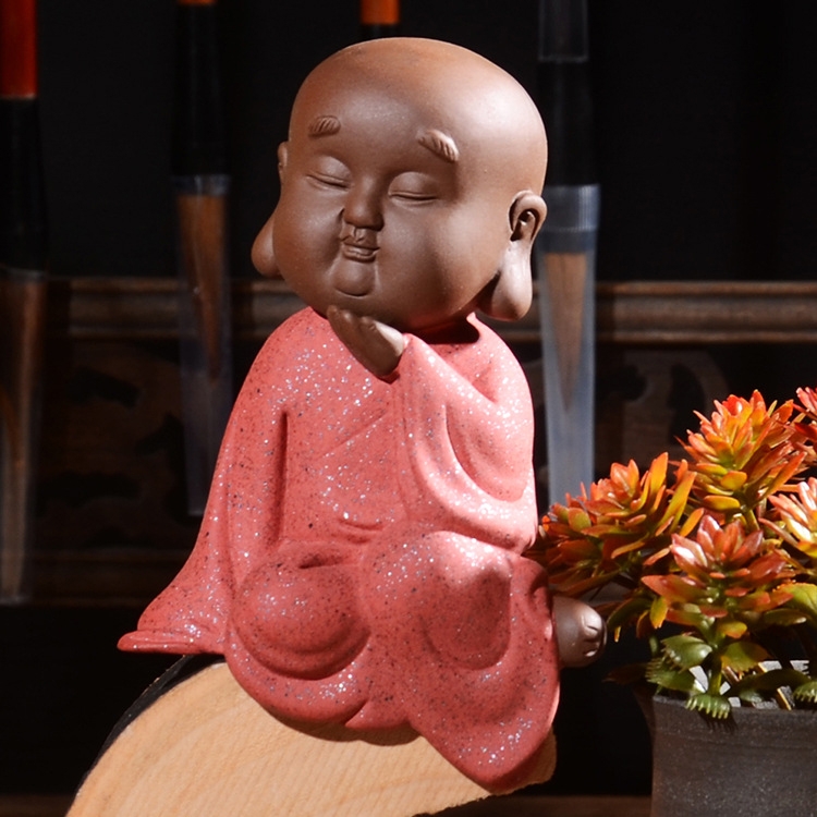 

Colored Sand Ceramic Kungfu Little Monk Decorative Ornaments Creative Home Desktop Tea Pet Teaware Crafts (6)