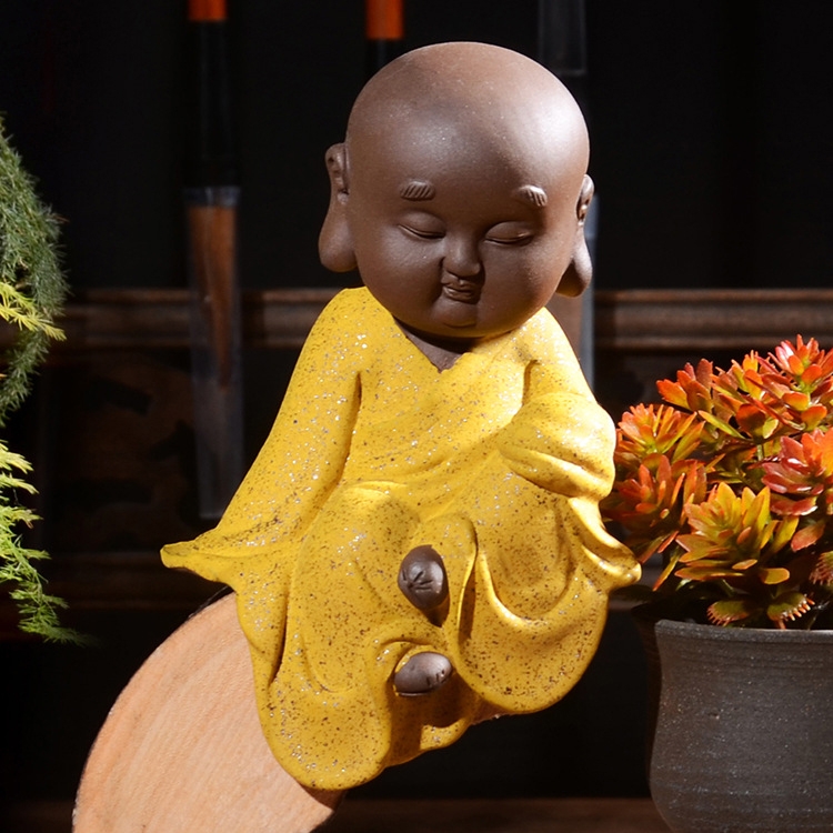 

Colored Sand Ceramic Kungfu Little Monk Decorative Ornaments Creative Home Desktop Tea Pet Teaware Crafts (7)
