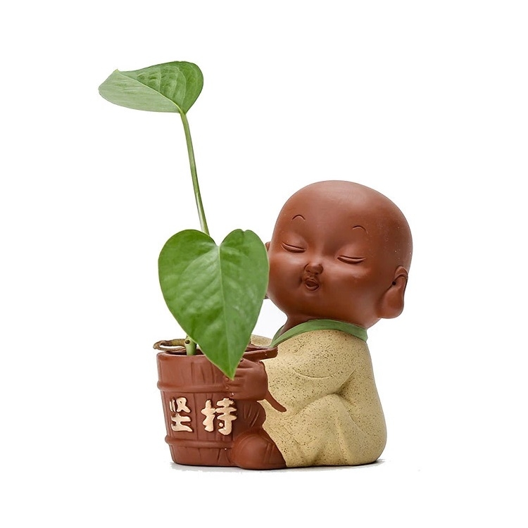 

Colored Sand Ceramic Little Monk Flower Container Decorative Ornaments Creative Office Desktop Tea Pet Teaware Crafts