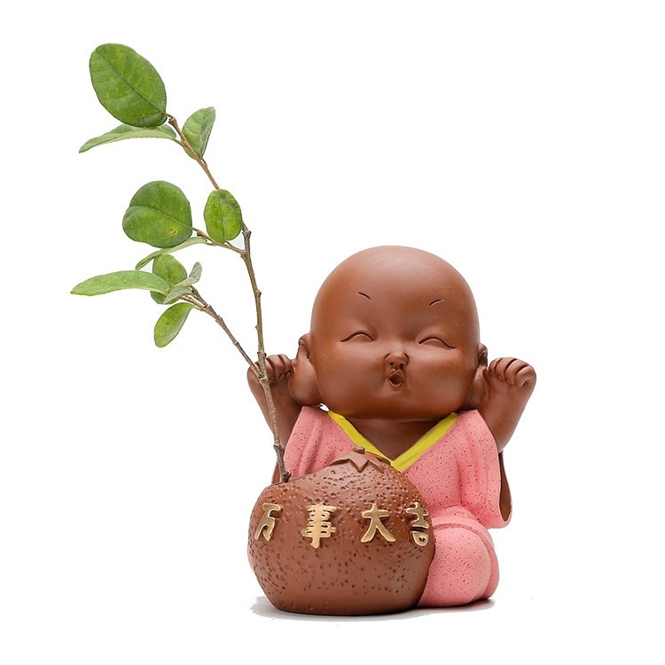 

Colored Sand Ceramic Little Monk Flower Container Decorative Ornaments Creative Office Desktop Tea Pet Teaware Crafts