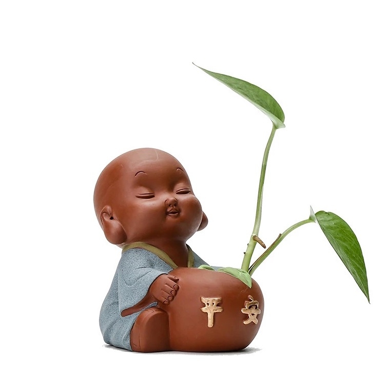 

Colored Sand Ceramic Little Monk Flower Container Decorative Ornaments Creative Office Desktop Tea Pet Teaware Crafts