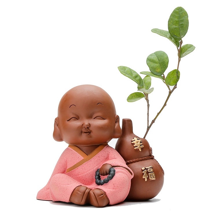 

Colored Sand Ceramic Little Monk Flower Container Decorative Ornaments Creative Office Desktop Tea Pet Teaware Crafts