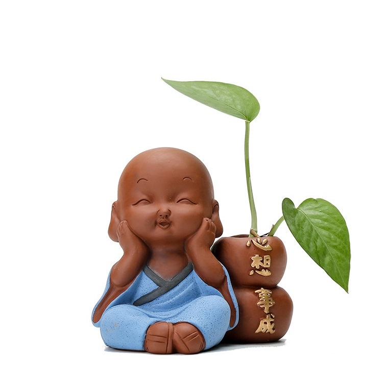 

Colored Sand Ceramic Little Monk Flower Container Decorative Ornaments Creative Office Desktop Tea Pet Teaware Crafts