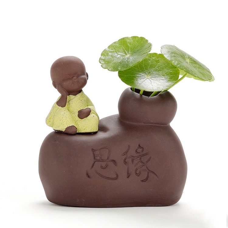 

Colored Sand Ceramic Little Monk Flower Container Decorative Ornaments Creative Office Desktop Tea Pet Teaware Crafts