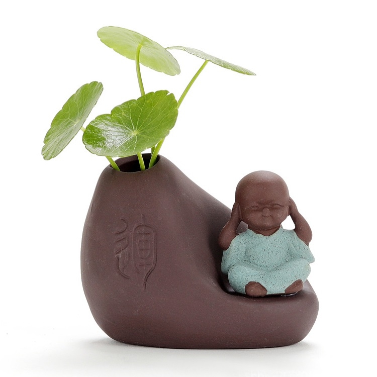 

Colored Sand Ceramic Little Monk Flower Container Decorative Ornaments Creative Office Desktop Tea Pet Teaware Crafts