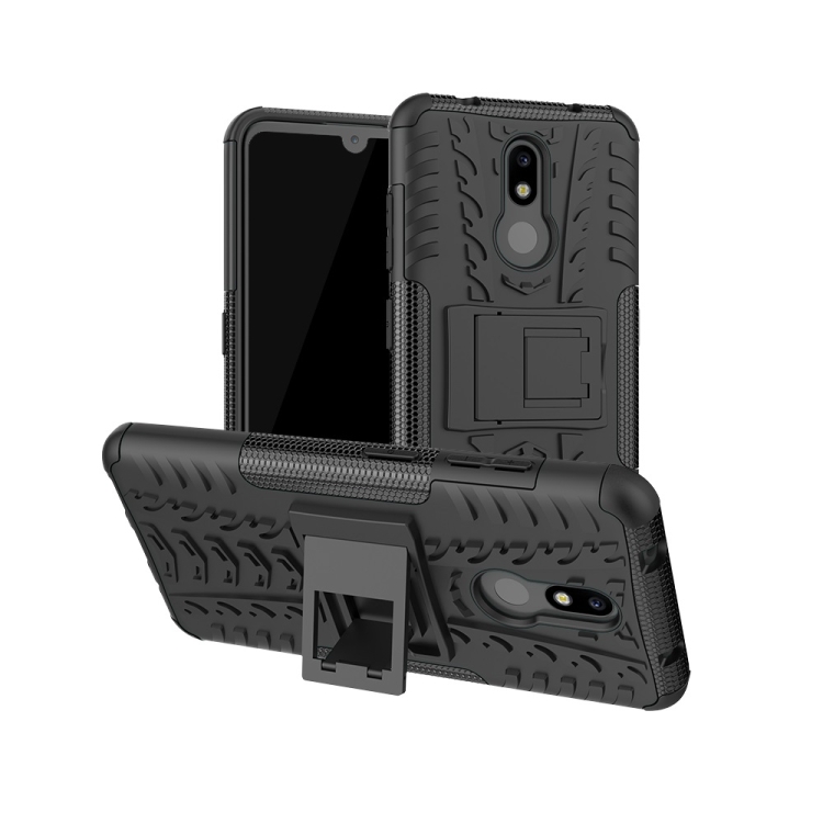 

Tire Texture TPU+PC Shockproof Case for Nokia 3.2, with Holder (Black)