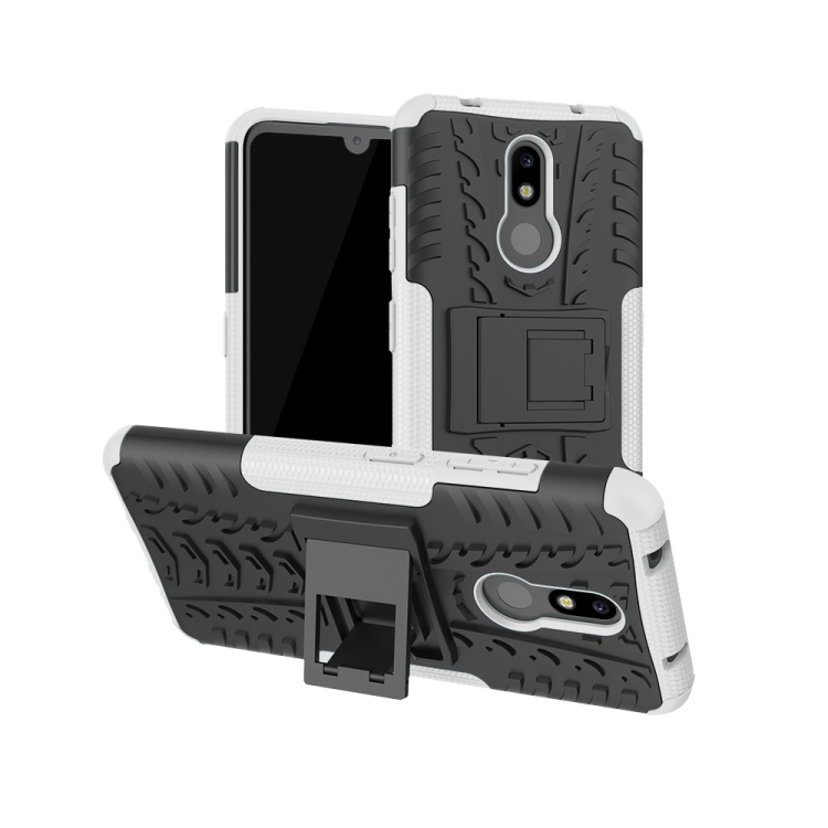 

Tire Texture TPU+PC Shockproof Case for Nokia 4.2, with Holder (White)
