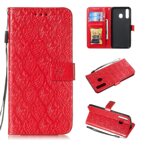 

Pressed Printing Rattan Flower Pattern Horizontal Flip PU Leather Case for Galaxy A20 / A30 / A50, with Holder & Card Slots & Wallet & Photo Frame (Red)