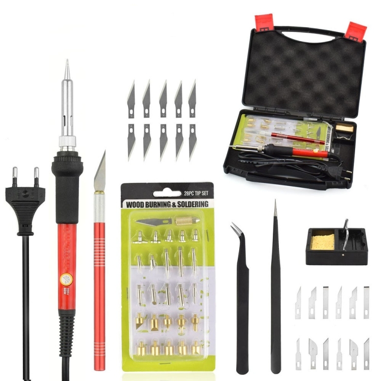 

DIY Adjustable Temperature Welding Wood Burning Burnt Brush Engraving Set(Color:Red Size:EU Plug)