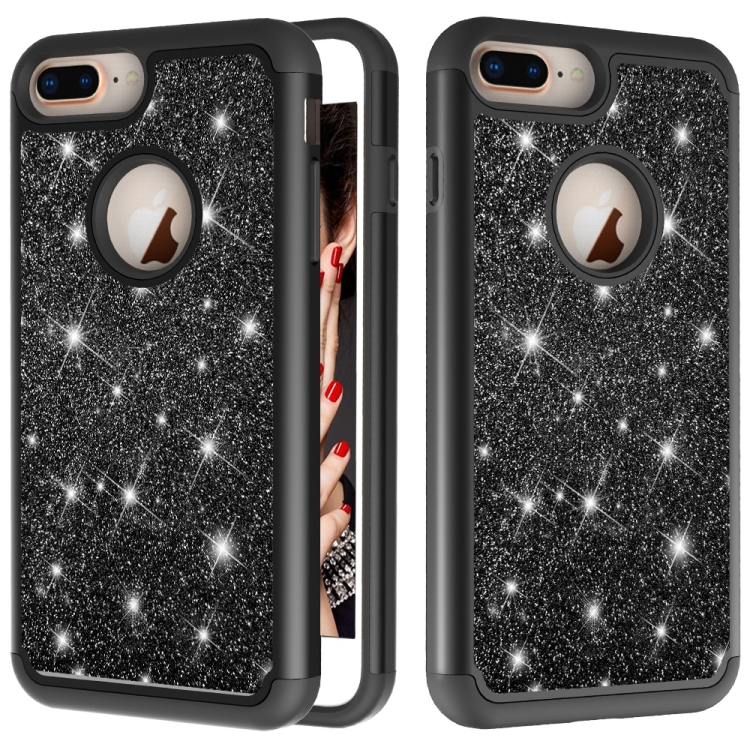 

Glitter Powder Contrast Skin Shockproof Silicone + PC Protective Case for iPhone 6 Plus & 6s Plus & 7 Plus & 8 Plus (Black)