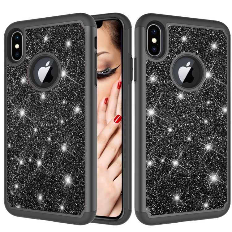 

Glitter Powder Contrast Skin Shockproof Silicone + PC Protective Case for iPhone XS Max (Black)
