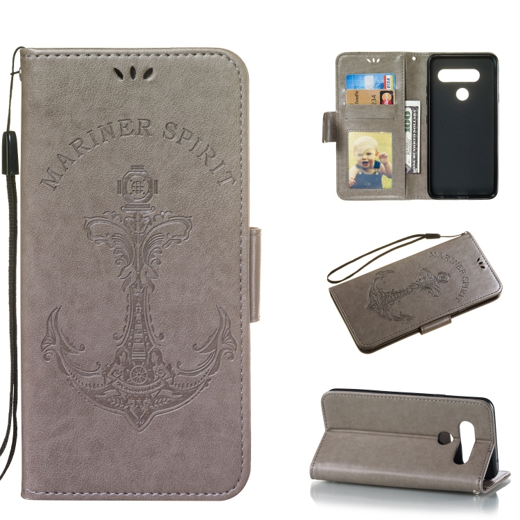 

Pressed Printing Mermaid Anchor Pattern Horizontal Flip PU Leather Case for LG V40 ThinQ, with Holder & Card Slots & Wallet & Photo Frame (Grey)