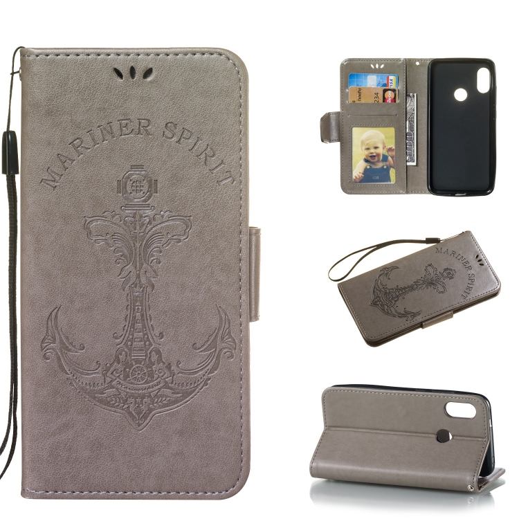 

Pressed Printing Mermaid Anchor Pattern Horizontal Flip PU Leather Case for Xiaomi Redmi 6 Pro / Mi A2 Lite, with Holder & Card Slots & Wallet & Photo Frame (Grey)