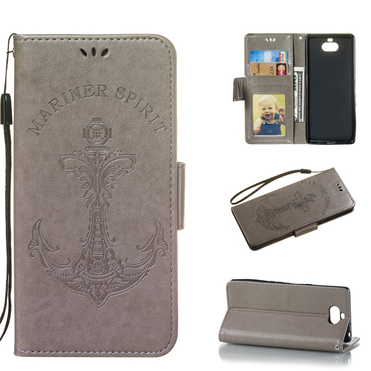 

Pressed Printing Mermaid Anchor Pattern Horizontal Flip PU Leather Case for Sony Xperia 10 / XA3, with Holder & Card Slots & Wallet & Photo Frame(Grey)