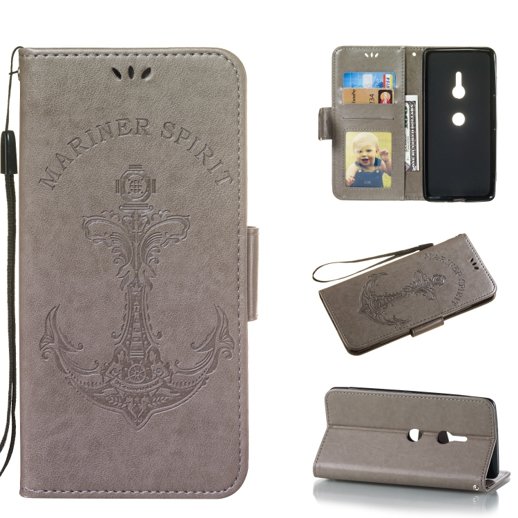 

Pressed Printing Mermaid Anchor Pattern Horizontal Flip PU Leather Case for Sony Xperia XZ3, with Holder & Card Slots & Wallet & Photo Frame (Grey)