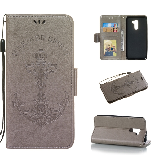 

Pressed Printing Mermaid Anchor Pattern Horizontal Flip PU Leather Case for Xiaomi Pocophone F1, with Holder & Card Slots & Wallet & Photo Frame (Grey)