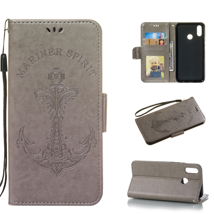 

Pressed Printing Mermaid Anchor Pattern Horizontal Flip PU Leather Case for Huawei Nova 3i / P Smart Plus, with Holder & Card Slots & Wallet & Photo Frame (Grey)