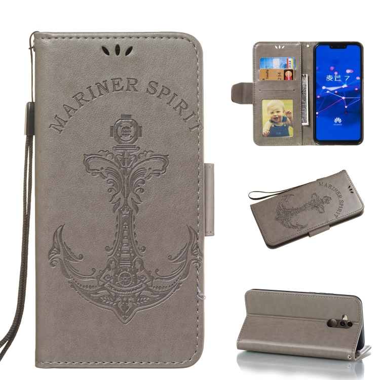 

Pressed Printing Mermaid Anchor Pattern Horizontal Flip PU Leather Case for Huawei Mate 20 Lite / Maimang 7, with Holder & Card Slots & Wallet & Photo Frame (Grey)