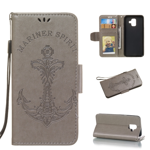 

Pressed Printing Mermaid Anchor Pattern Horizontal Flip PU Leather Case for Galaxy A6 (2018), with Holder & Card Slots & Wallet & Photo Frame (Grey)
