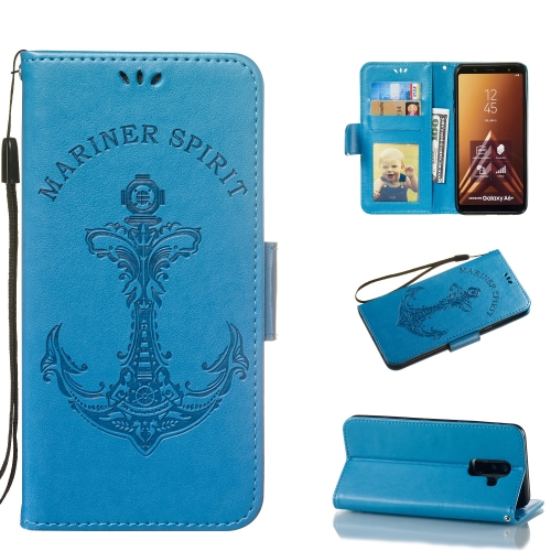 

Pressed Printing Mermaid Anchor Pattern Horizontal Flip PU Leather Case for Sumsung A6+ (2018), with Holder & Card Slots & Wallet & Photo Frame (Blue)