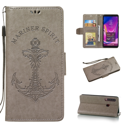 

Pressed Printing Mermaid Anchor Pattern Horizontal Flip PU Leather Case for Galaxy A9 (2018), with Holder & Card Slots & Wallet & Photo Frame (Grey)