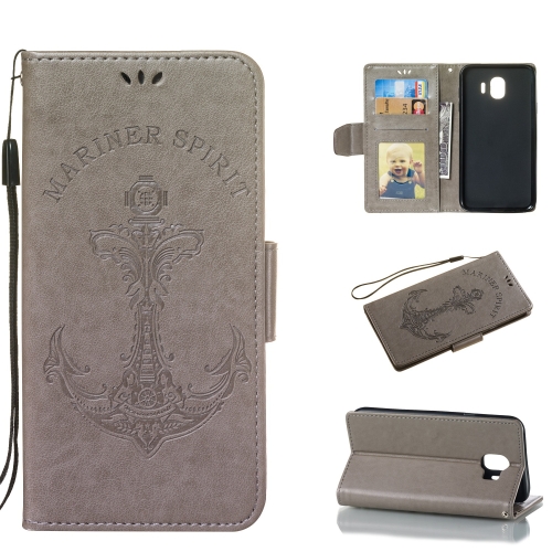 

Pressed Printing Mermaid Anchor Pattern Horizontal Flip PU Leather Case for Galaxy J4 (2018) EU Version, with Holder & Card Slots & Wallet & Photo Frame (Grey)