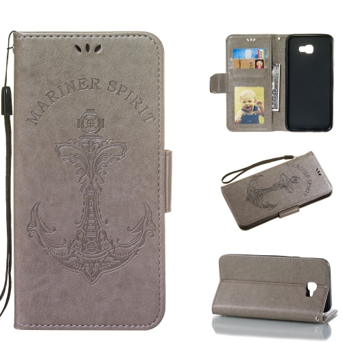 

Pressed Printing Mermaid Anchor Pattern Horizontal Flip PU Leather Case for Galaxy J4+, with Holder & Card Slots & Wallet & Photo Frame (Grey)