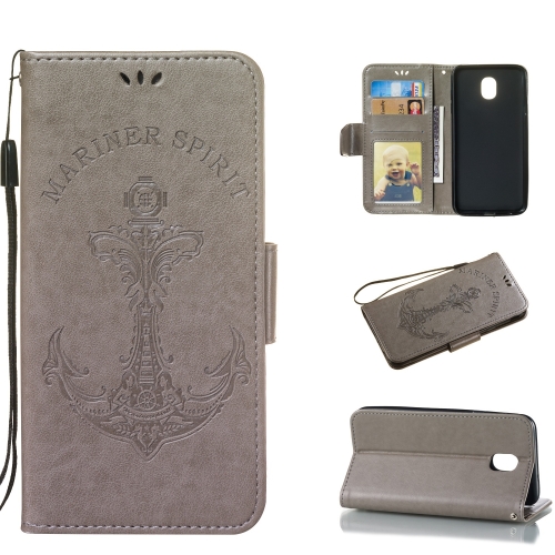 

Pressed Printing Mermaid Anchor Pattern Horizontal Flip PU Leather Case for Galaxy J7 (2018) US Version, with Holder & Card Slots & Wallet & Photo Frame (Grey)