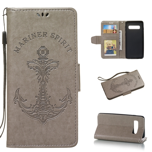 

Pressed Printing Mermaid Anchor Pattern Horizontal Flip PU Leather Case for Galaxy S10, with Holder & Card Slots & Wallet & Photo Frame (Grey)