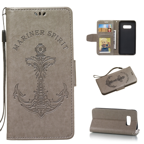 

Pressed Printing Mermaid Anchor Pattern Horizontal Flip PU Leather Case for Galaxy S10e, with Holder & Card Slots & Wallet & Photo Frame (Grey)