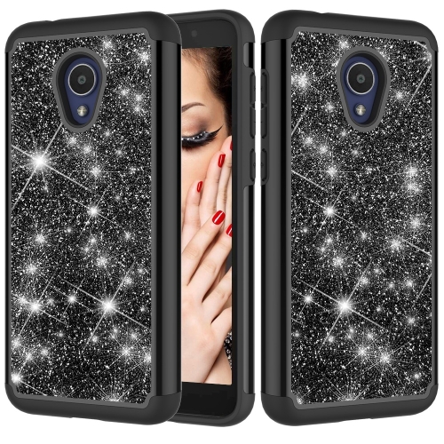 

Glitter Powder Contrast Skin Shockproof Silicone + PC Protective Case for Alcatel 1X Evolve / Alcatel TCL LX / Alcatel IdealXtra 2018 (Black)