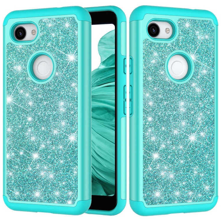 

Glitter Powder Contrast Skin Shockproof Silicone + PC Protective Case for Google Pixel 3A XL (Green)