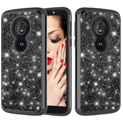 

Glitter Powder Contrast Skin Shockproof Silicone + PC Protective Case for Motorola Moto G6 Play / Moto E5 (Black)