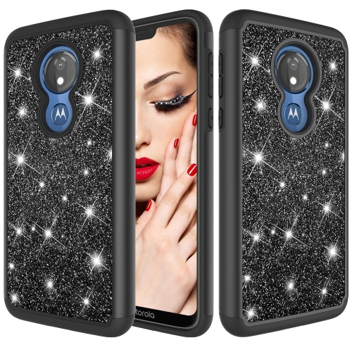 

Glitter Powder Contrast Skin Shockproof Silicone + PC Protective Case for Motorola Moto G7 Power US Version (Black)