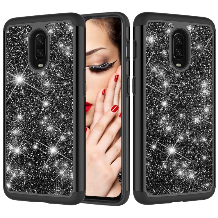 

Glitter Powder Contrast Skin Shockproof Silicone + PC Protective Case for OnePlus 6T (Black)